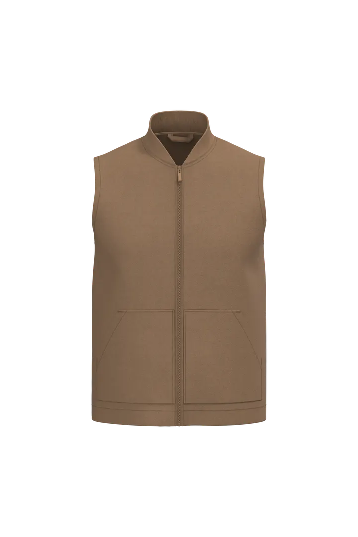 Bodywarmer rembourré en sergé écoresponsable à col teddy unisexe Dark camel