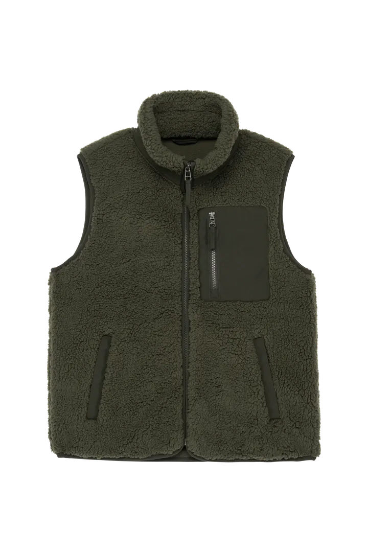 Umweltfreundlicher Unisex Sherpa-Bodywarmer Forest Khaki / Dark Forest Khaki