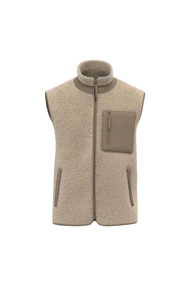 Umweltfreundlicher Unisex Sherpa-Bodywarmer Wet Sand / Driftwood