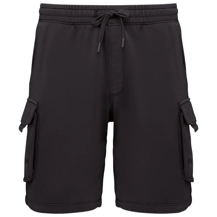 Umweltfreundliche ausgewaschene French Terry Cargo-Shorts für Herren Washed black