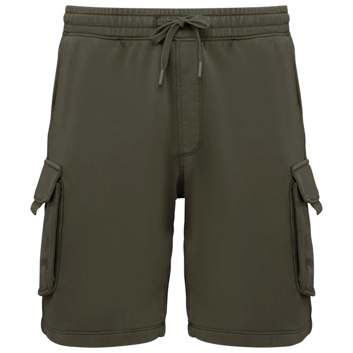 Umweltfreundliche ausgewaschene French Terry Cargo-Shorts für Herren Washed Organic Khaki