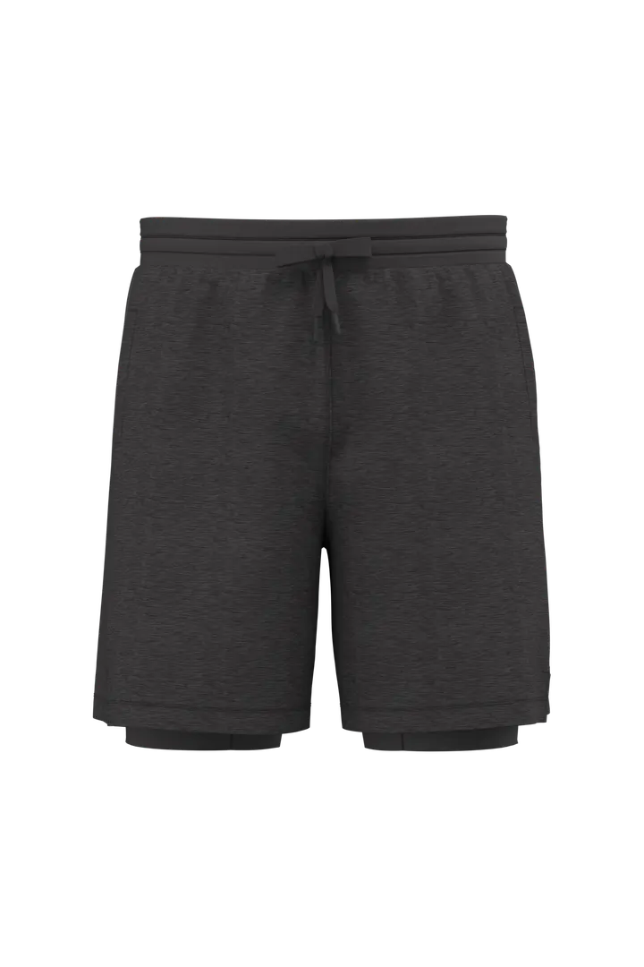 Umweltfreundliche 2-in-1-Shorts mit integrierter Untershort für Herren Marl Dark Grey