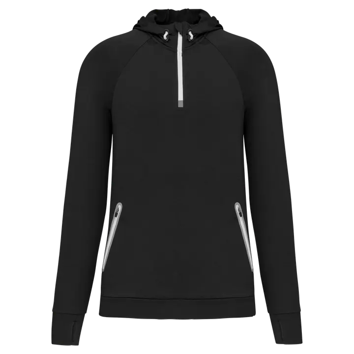 Kapuzen-Sweatshirt 1/4 Sport-Reißverschluss Unisex Black