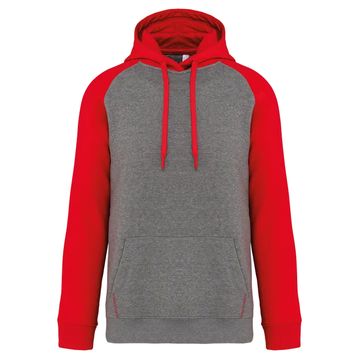 Zweifarbiges Kapuzensweatshirt für Erwachsene Grey Heather / Sporty Red