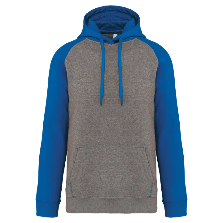 Zweifarbiges Kapuzensweatshirt für Erwachsene Grey heather/Sporty royal blue