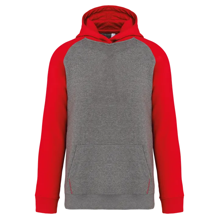 Zweifarbiges Kapuzensweatshirt für Kinder Grey Heather / Sporty Red