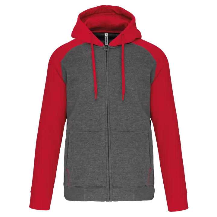 Veste molleton zippée capuche bicolore unisexe Grey Heather / Sporty Red
