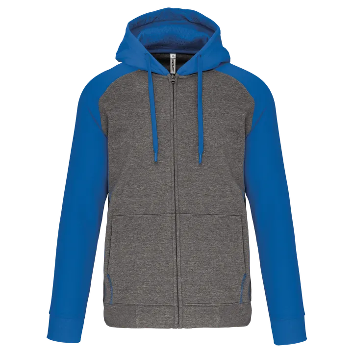 Veste molleton zippée capuche bicolore unisexe Grey heather/Sporty royal blue