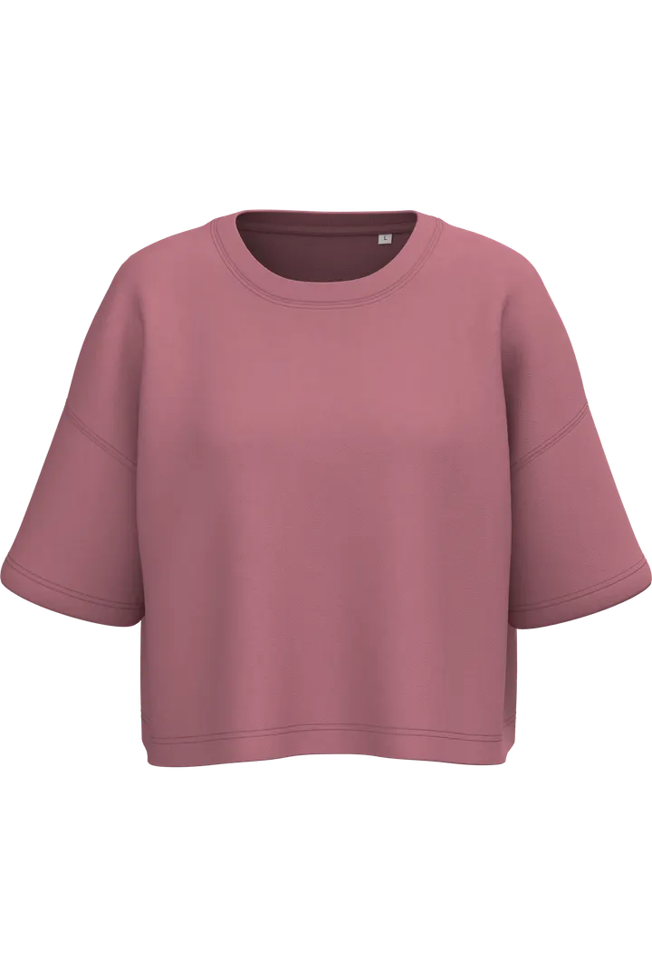 Damen Cropped-Sweatshirt mit kurzen Ärmeln und Rundhalsausschnitt Antique Rose