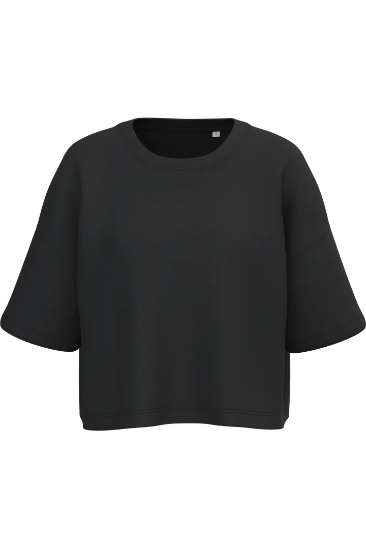 Damen Cropped-Sweatshirt mit kurzen Ärmeln und Rundhalsausschnitt Black