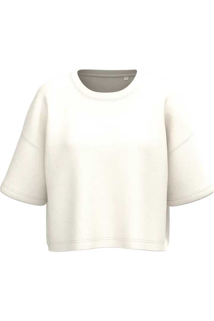 Damen Cropped-Sweatshirt mit kurzen Ärmeln und Rundhalsausschnitt Coconut Milk