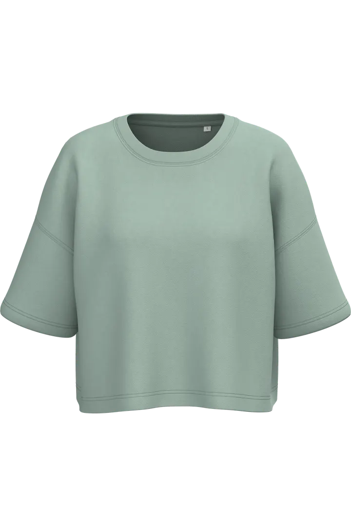 Damen Cropped-Sweatshirt mit kurzen Ärmeln und Rundhalsausschnitt Sage