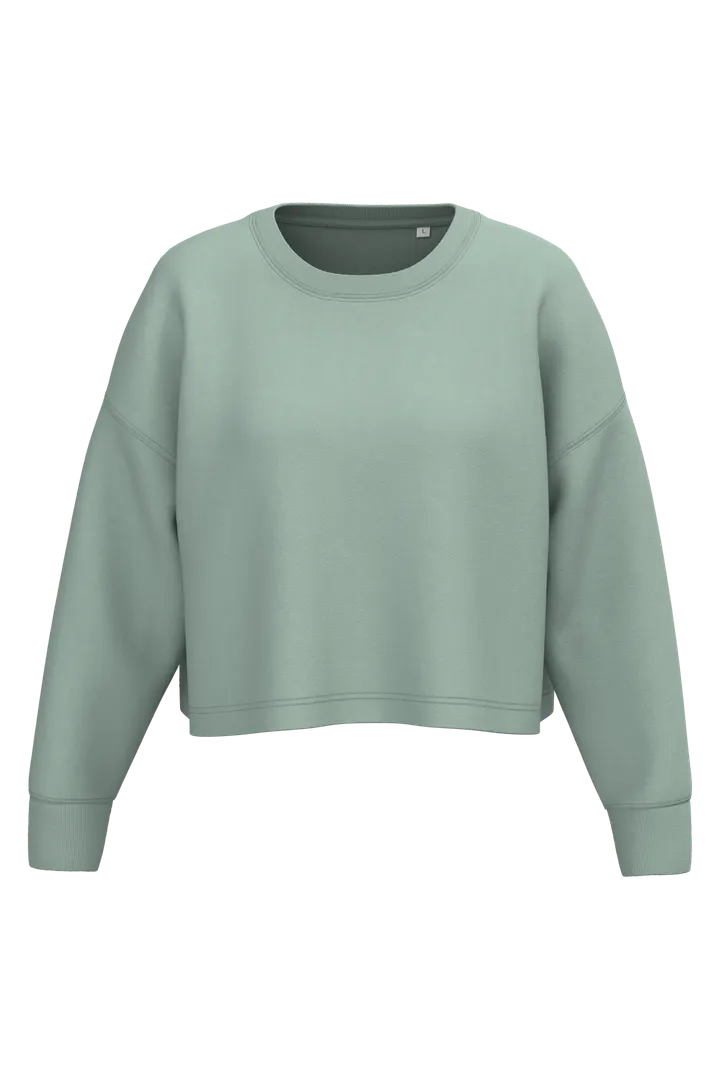 Damen Cropped-Sweatshirt mit Rundhalsausschnitt Sage