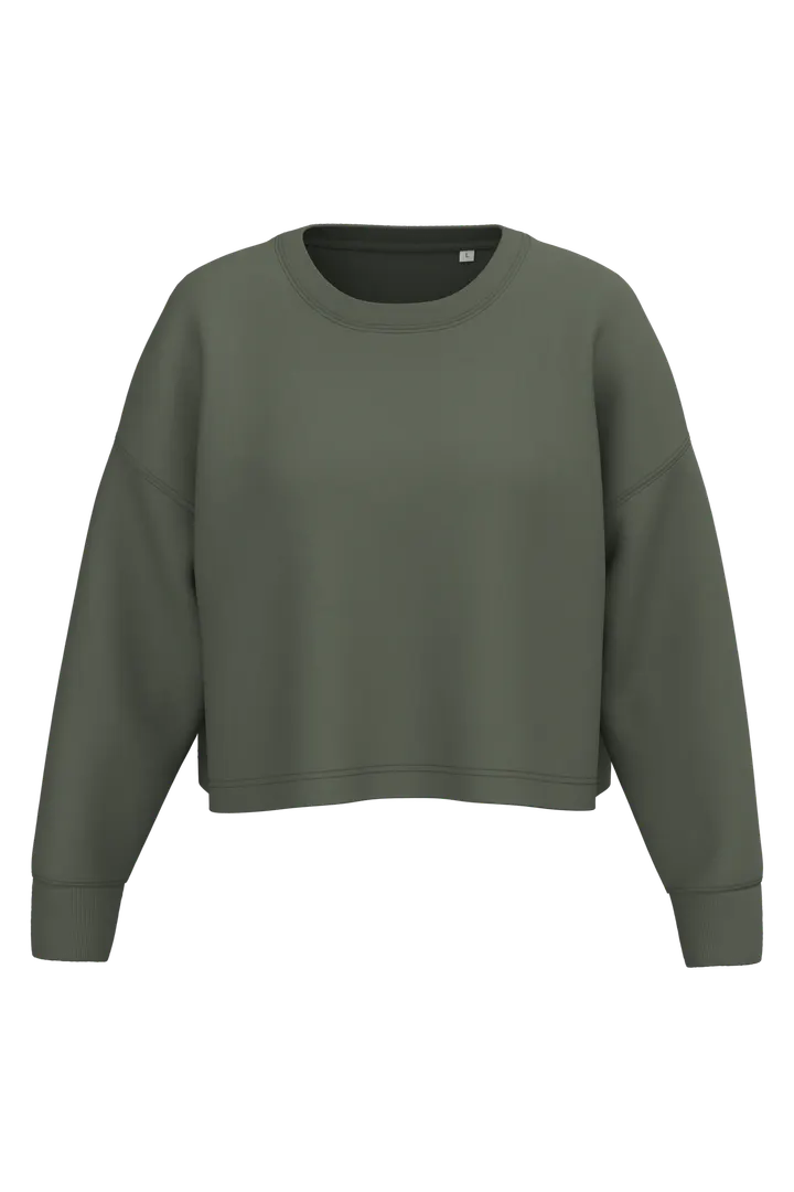 Damen Cropped-Sweatshirt mit Rundhalsausschnitt Sporty Khaki