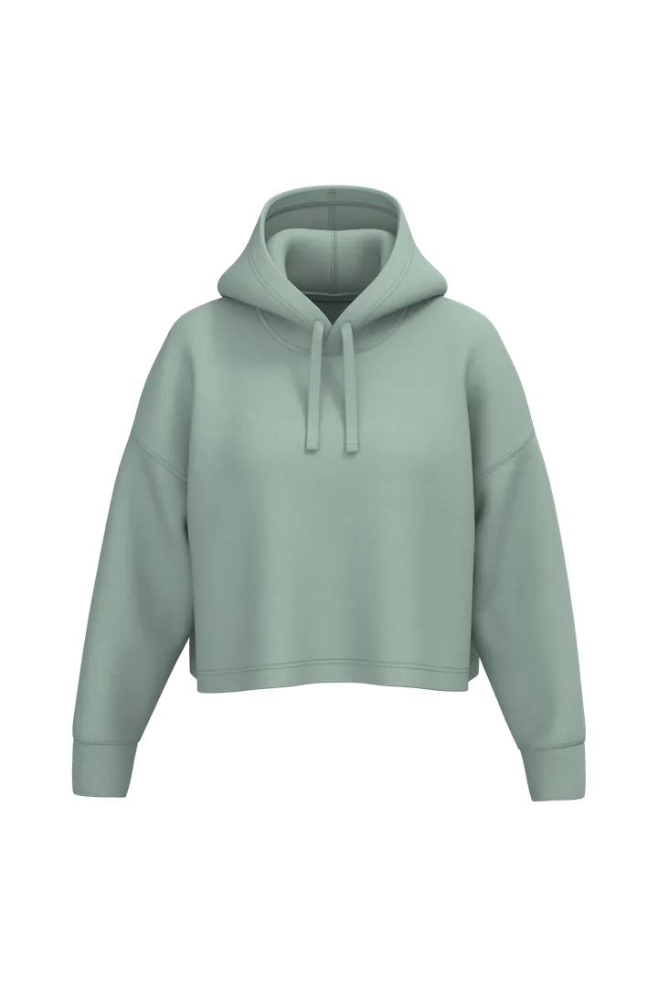 Damen Cropped-Sweatshirt mit Kapuze Sage
