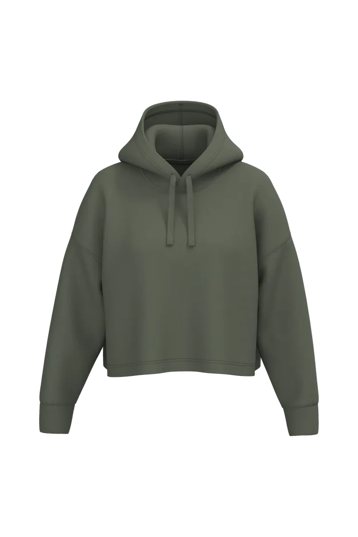 Damen Cropped-Sweatshirt mit Kapuze Sporty Khaki