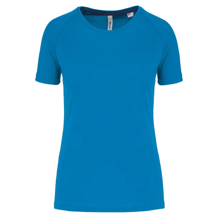 Damen-Sportshirt aus Recyclingmaterial mit Rundhalsausschnitt Aqua Blue