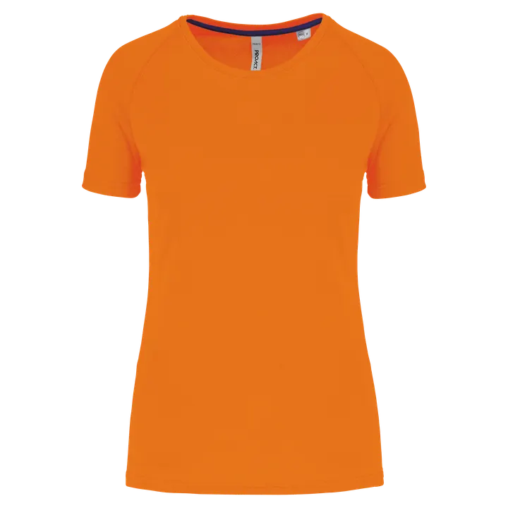 Damen-Sportshirt aus Recyclingmaterial mit Rundhalsausschnitt Fluorescent Orange