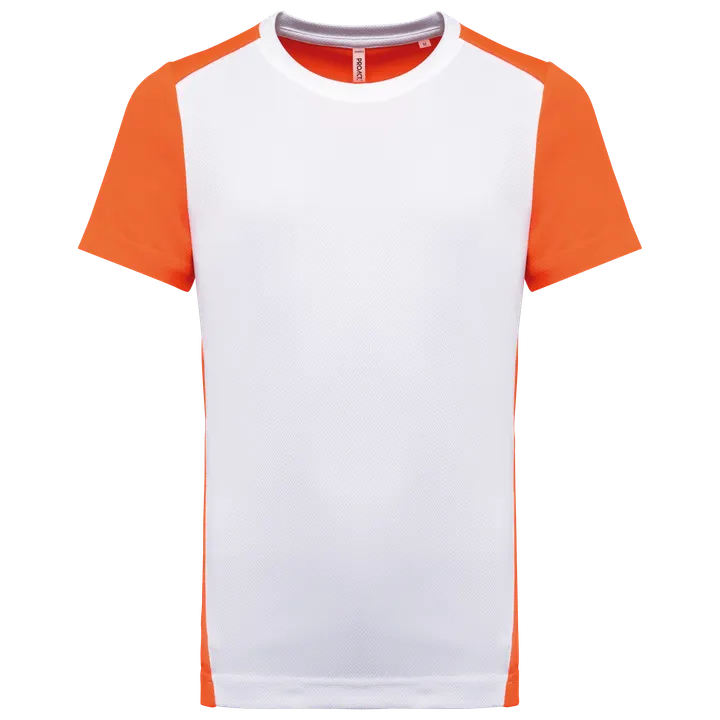 T-shirt de sport écoresponsable bicolore homme White / Fluorescent Orange