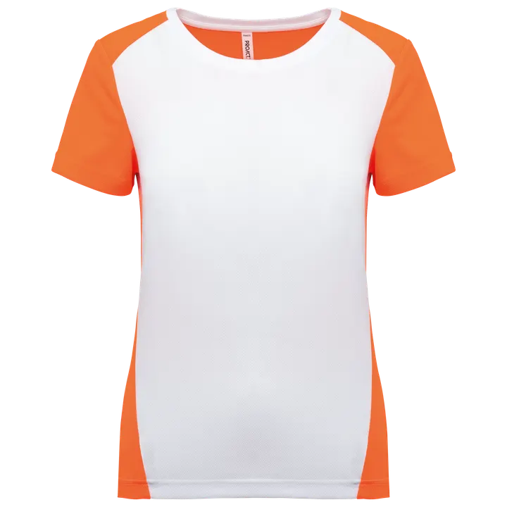 T-shirt de sport écoresponsable bicolore femme White / Fluorescent Orange