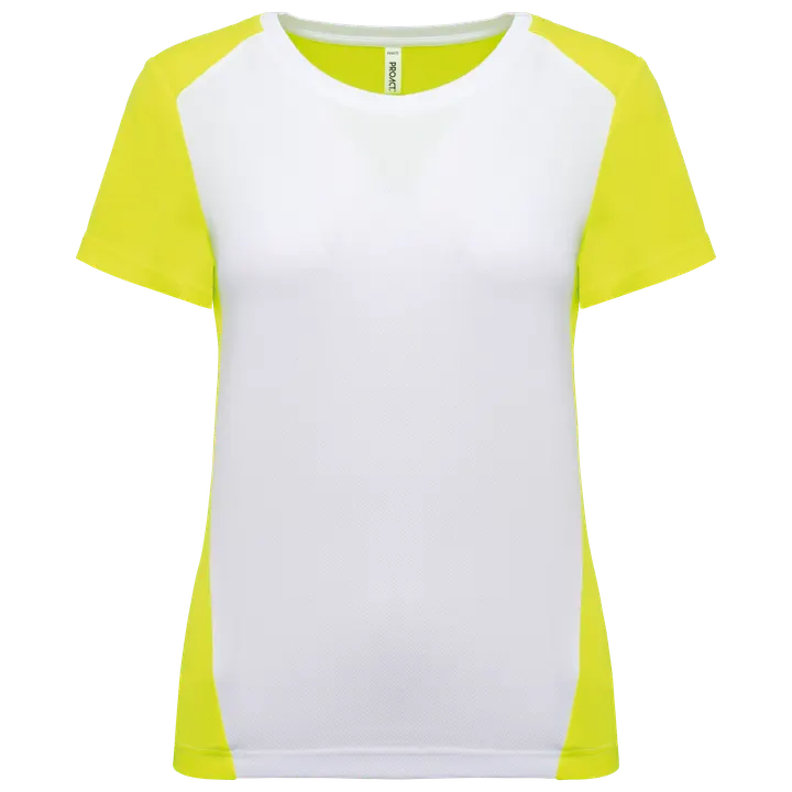 T-shirt de sport écoresponsable bicolore femme White / Fluorescent Yellow