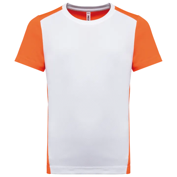 T-shirt de sport écoresponsable bicolore enfant White / Fluorescent Orange