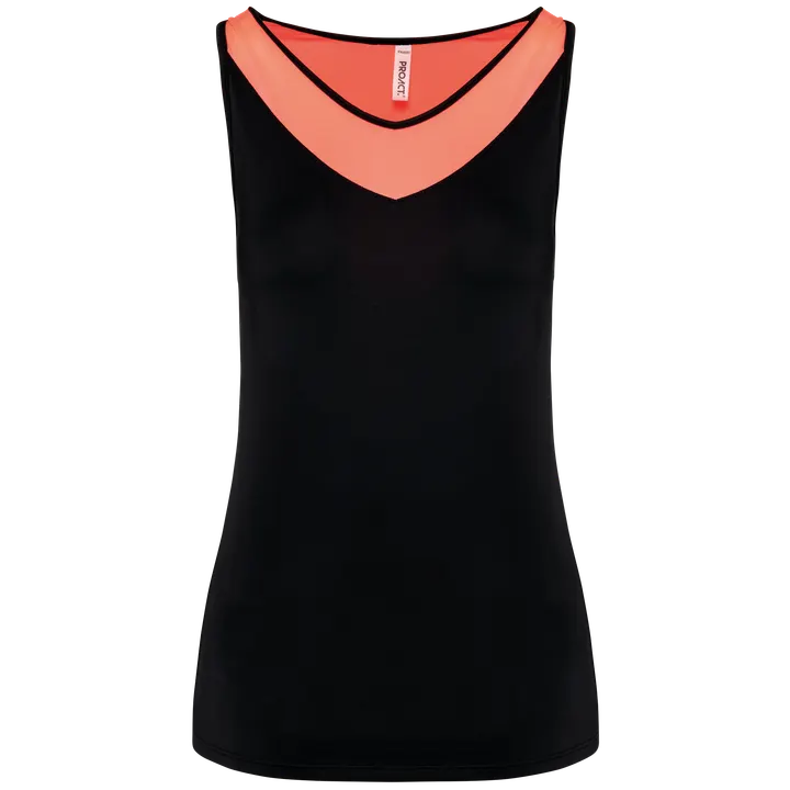 Zweifarbiges Padel-Damentop Black / Coral