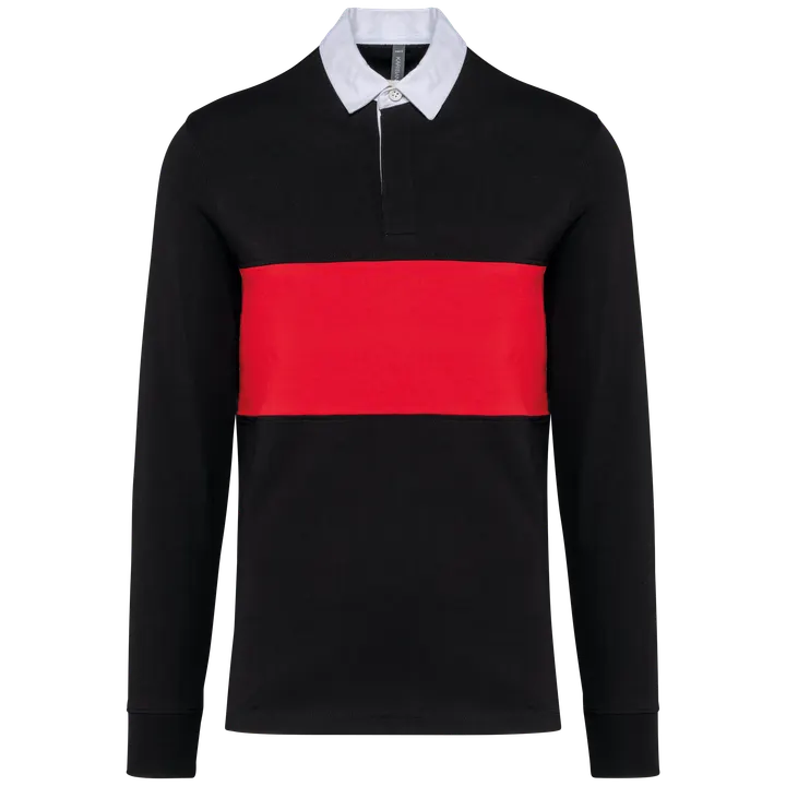 Rugby-Polohemd mit langen Ärmeln Black / Sporty Red