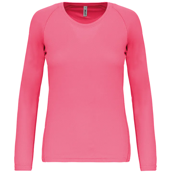 Damen Basic Sport Funktionsshirt Langarm Fluorescent Pink