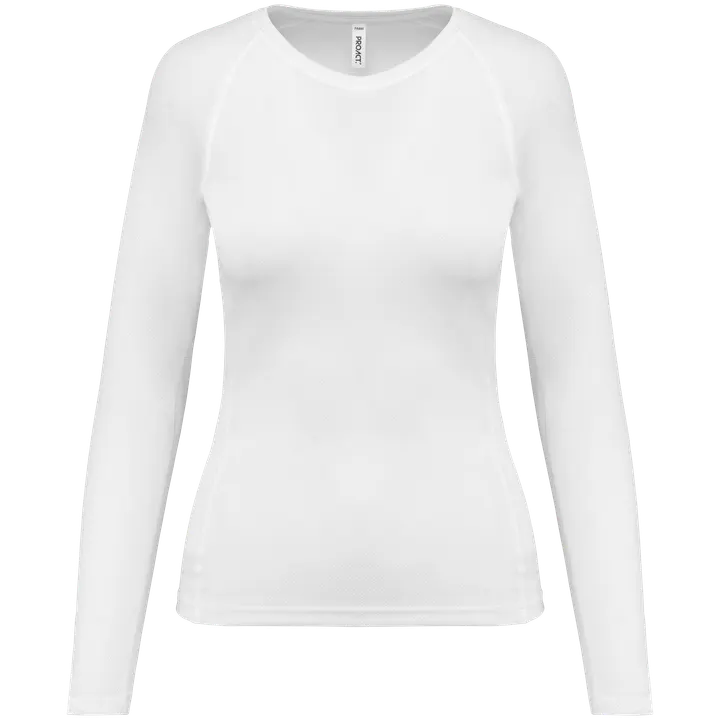 Damen Basic Sport Funktionsshirt Langarm White