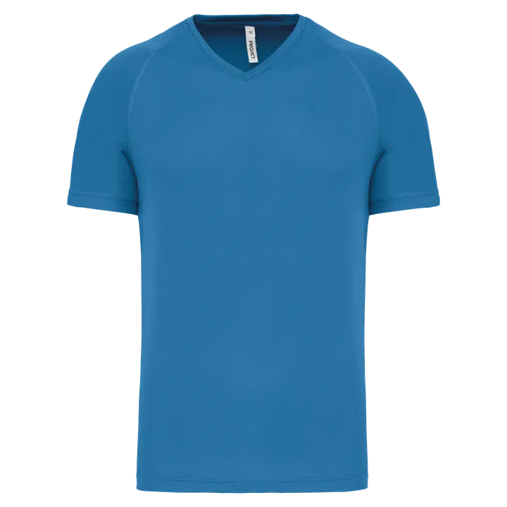 Herren Kurzarm-Sportshirt mit V-Ausschnitt Aqua Blue