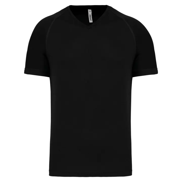 Herren Kurzarm-Sportshirt mit V-Ausschnitt Black