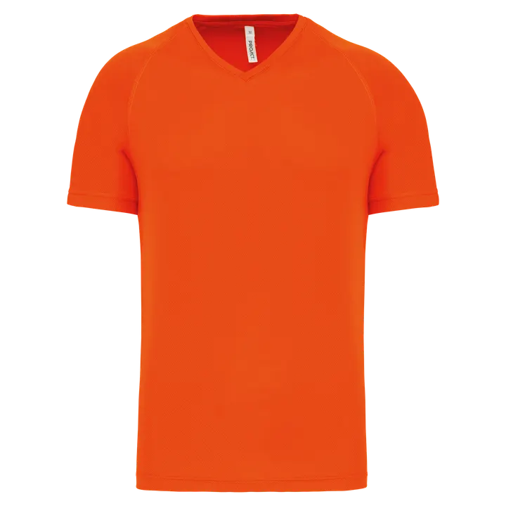 Herren Kurzarm-Sportshirt mit V-Ausschnitt Fluorescent Orange