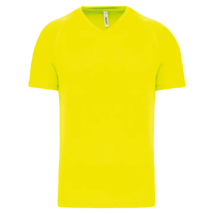 Herren Kurzarm-Sportshirt mit V-Ausschnitt Fluorescent Yellow