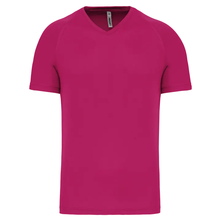 Herren Kurzarm-Sportshirt mit V-Ausschnitt Fuchsia