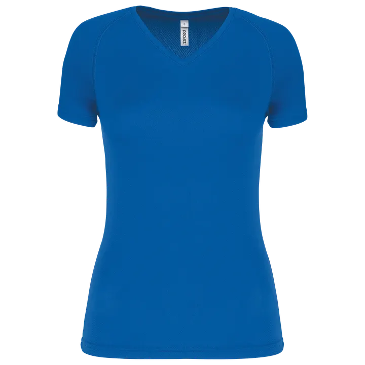 Damen Kurzarm-Sportshirt mit V-Ausschnitt Aqua Blue