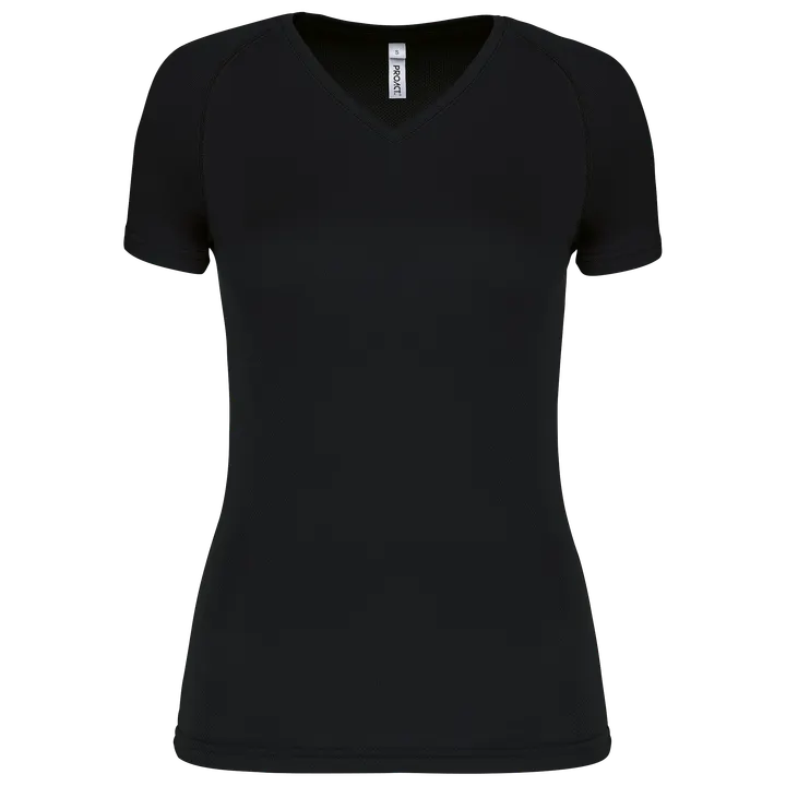 Damen Kurzarm-Sportshirt mit V-Ausschnitt Black
