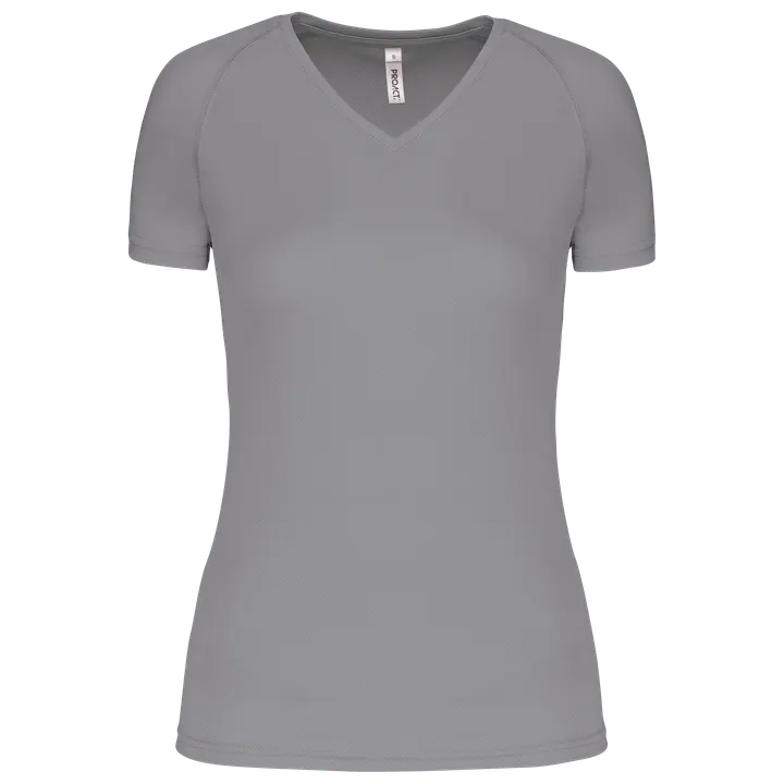 Damen Kurzarm-Sportshirt mit V-Ausschnitt Fine Grey