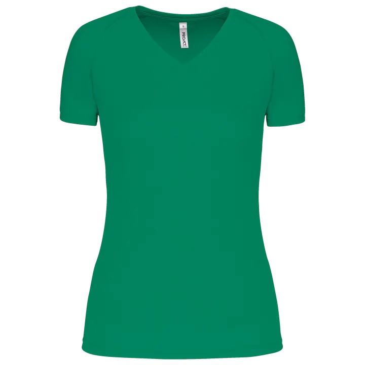 Damen Kurzarm-Sportshirt mit V-Ausschnitt Kelly Green