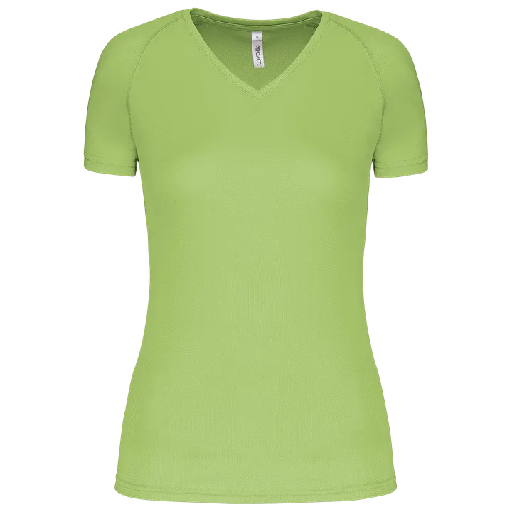 Damen Kurzarm-Sportshirt mit V-Ausschnitt Lime