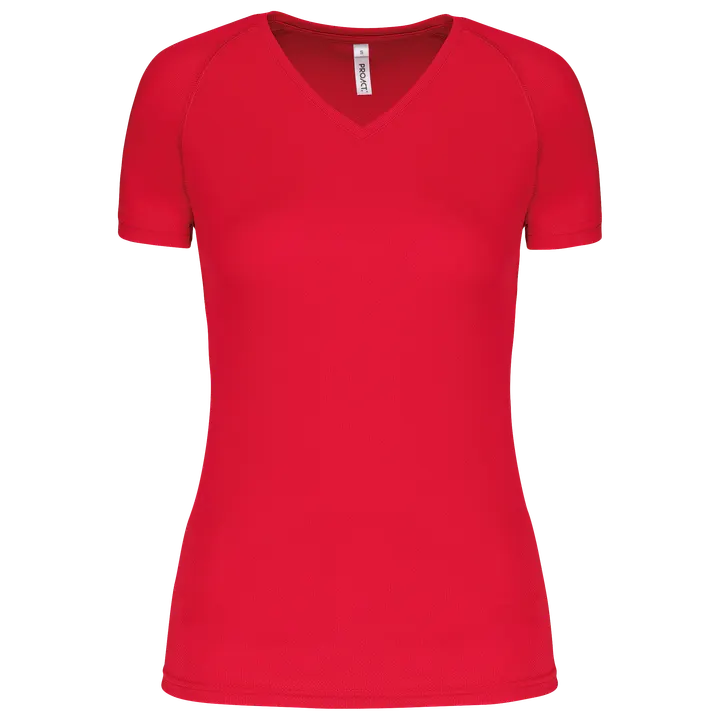 Damen Kurzarm-Sportshirt mit V-Ausschnitt Red