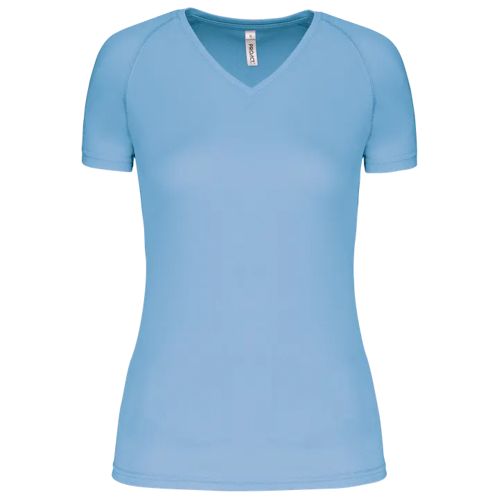 Damen Kurzarm-Sportshirt mit V-Ausschnitt Sky Blue