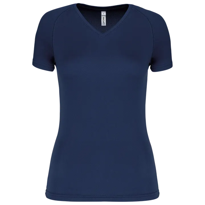 Damen Kurzarm-Sportshirt mit V-Ausschnitt Sporty Navy