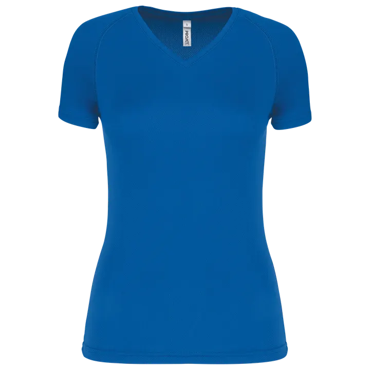 Damen Kurzarm-Sportshirt mit V-Ausschnitt Sporty Royal Blue