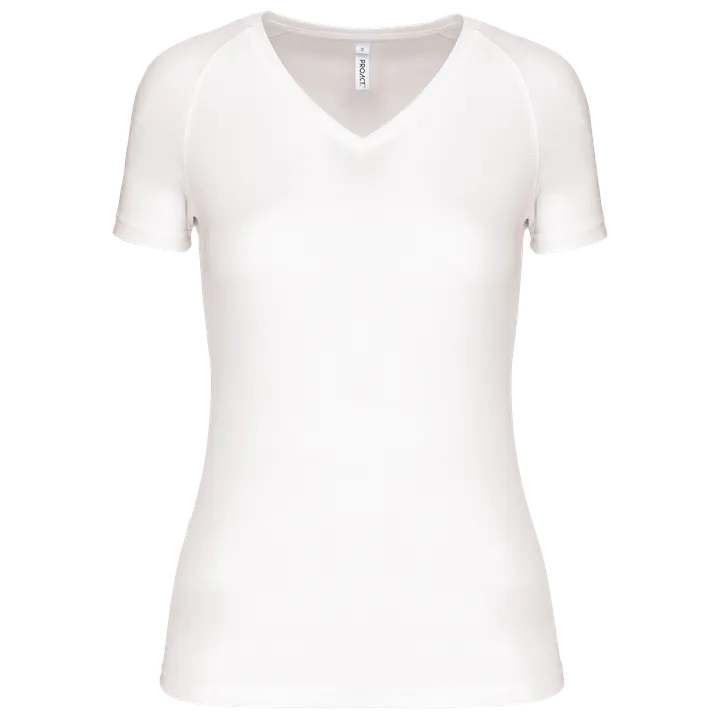 Damen Kurzarm-Sportshirt mit V-Ausschnitt White