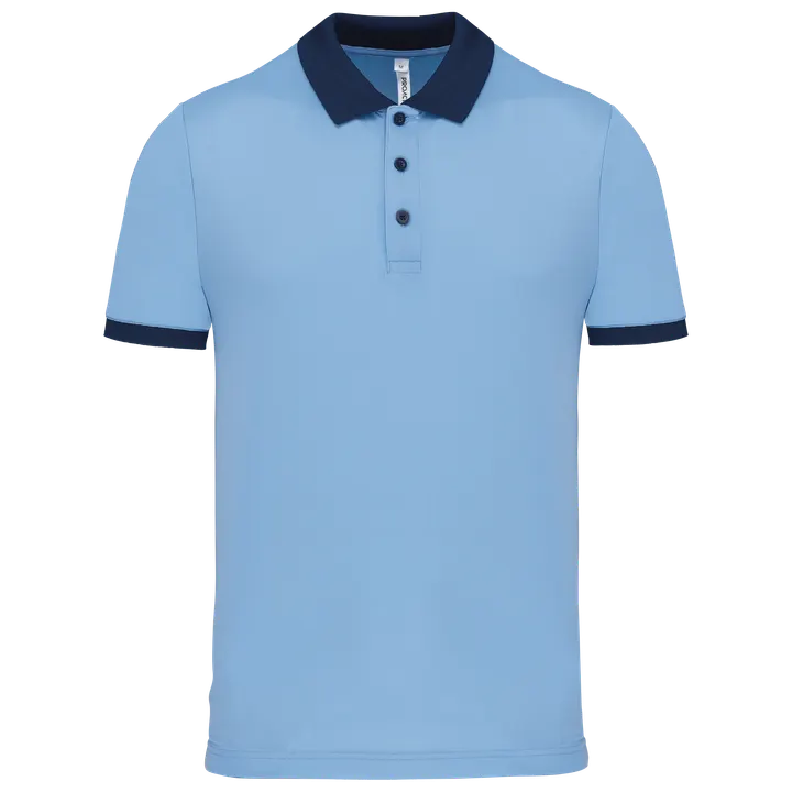 Herren Performance Piqué-Polohemd Sky Blue / Sporty Navy