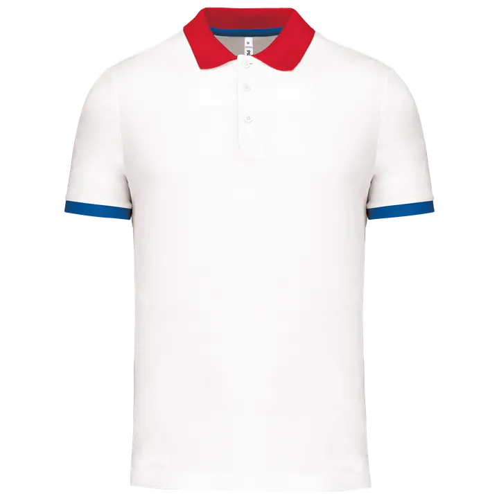 Herren Performance Piqué-Polohemd White / Red / Sporty Royal Blue