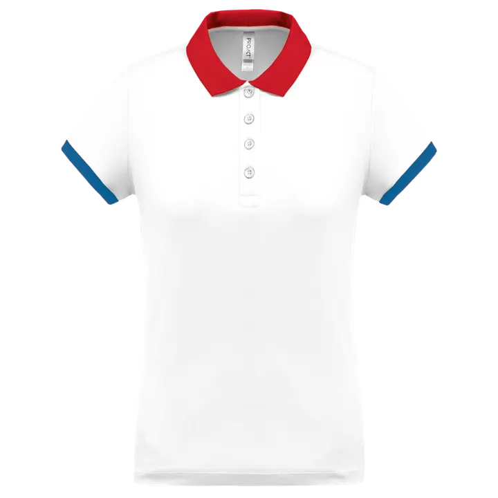 Performance Piqué-Polohemd für Damen White / Red / Sporty Royal Blue