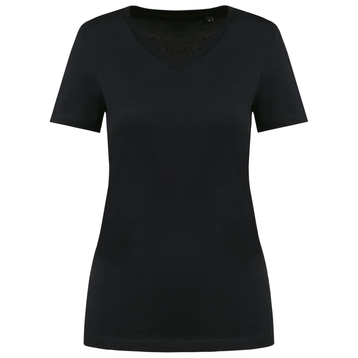 Supima® Damen-T-Shirt mit V-Ausschnitt und kurzen Ärmeln Black