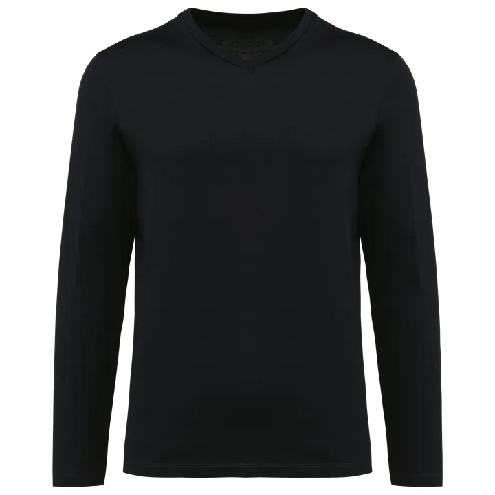 Supima® Herren-T-Shirt mit V-Ausschnitt und langen Ärmeln Black